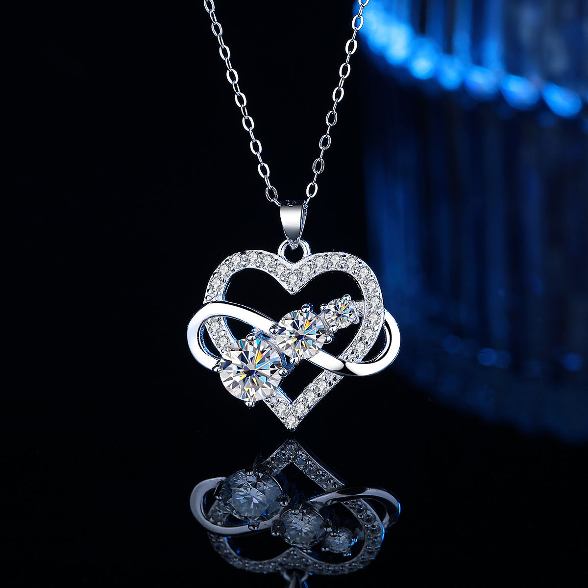 Infinity Heart Moissanite Pendant Necklace – S925 Sterling Silver, 1.6 Carat Gift for Her