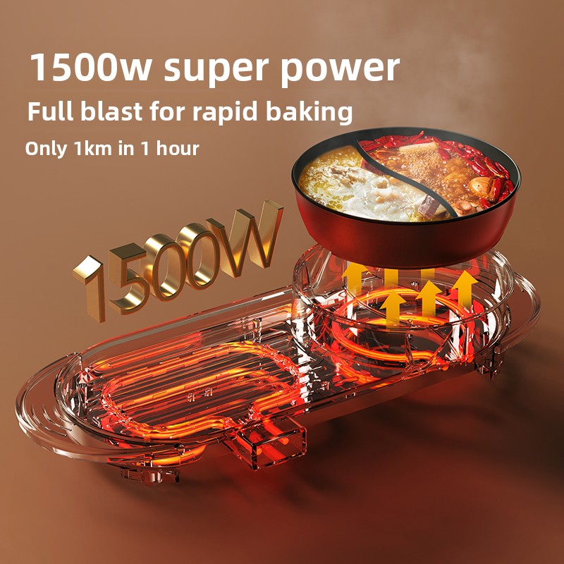 2-in-1 Electric Hot Pot And Grill Combo | 1350W Smokeless Indoor BBQ Shabu Shabu Pot | Dual Control Multi-Functional Cooker For 5-6 People
