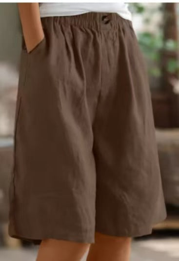 Womens Cotton Linen High Waist Shorts