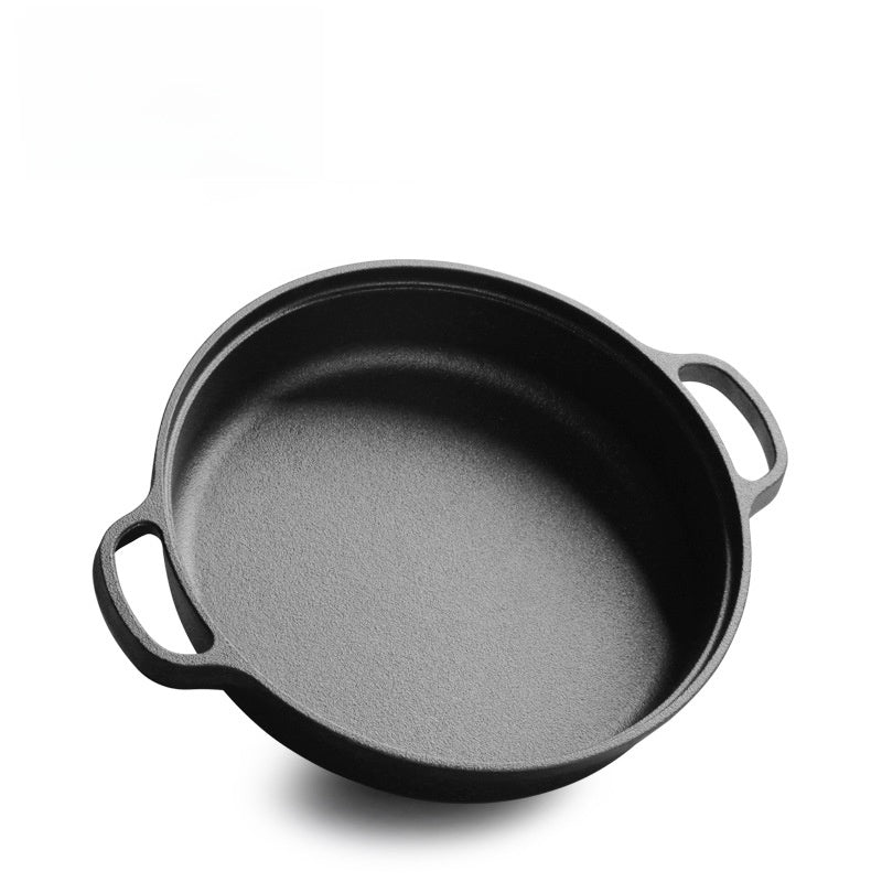 Cast Iron Double-Ear Frying Pan Uncoated Skillet Induction Cooker Compatible