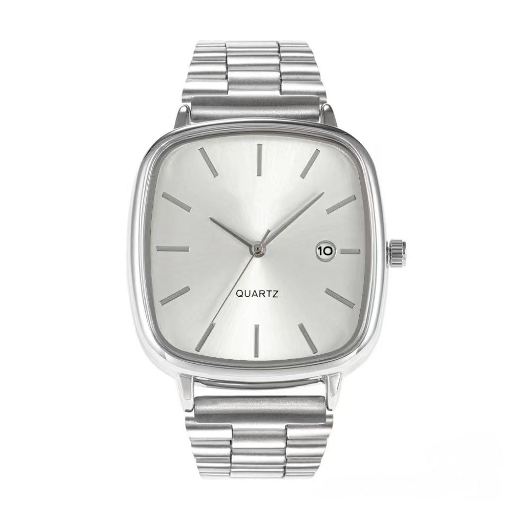 Square Quartz Watch with Stainless Steel Band