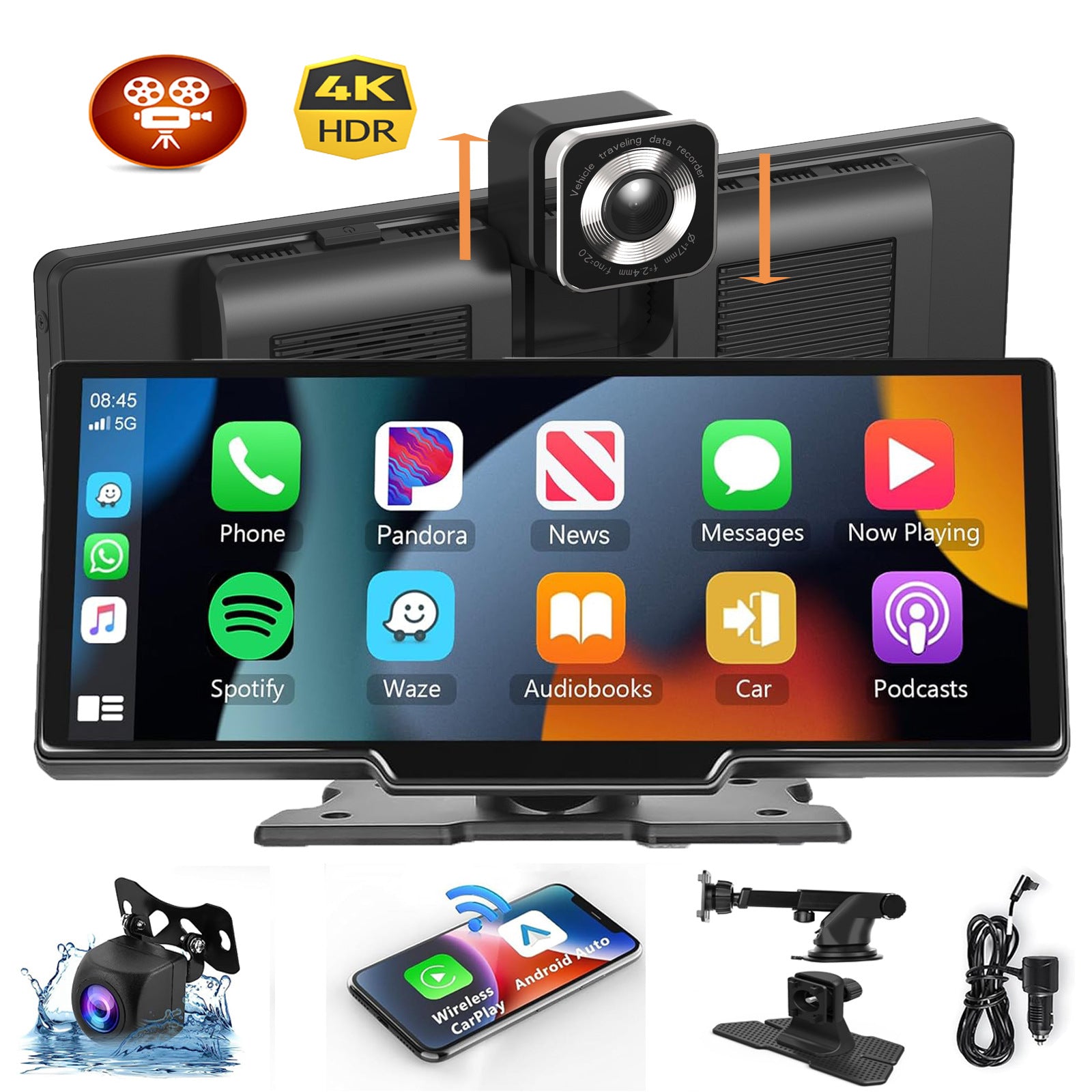 10.26 "Wireless CarPlay & Android Auto Screen | 4K Dual Dash Cam