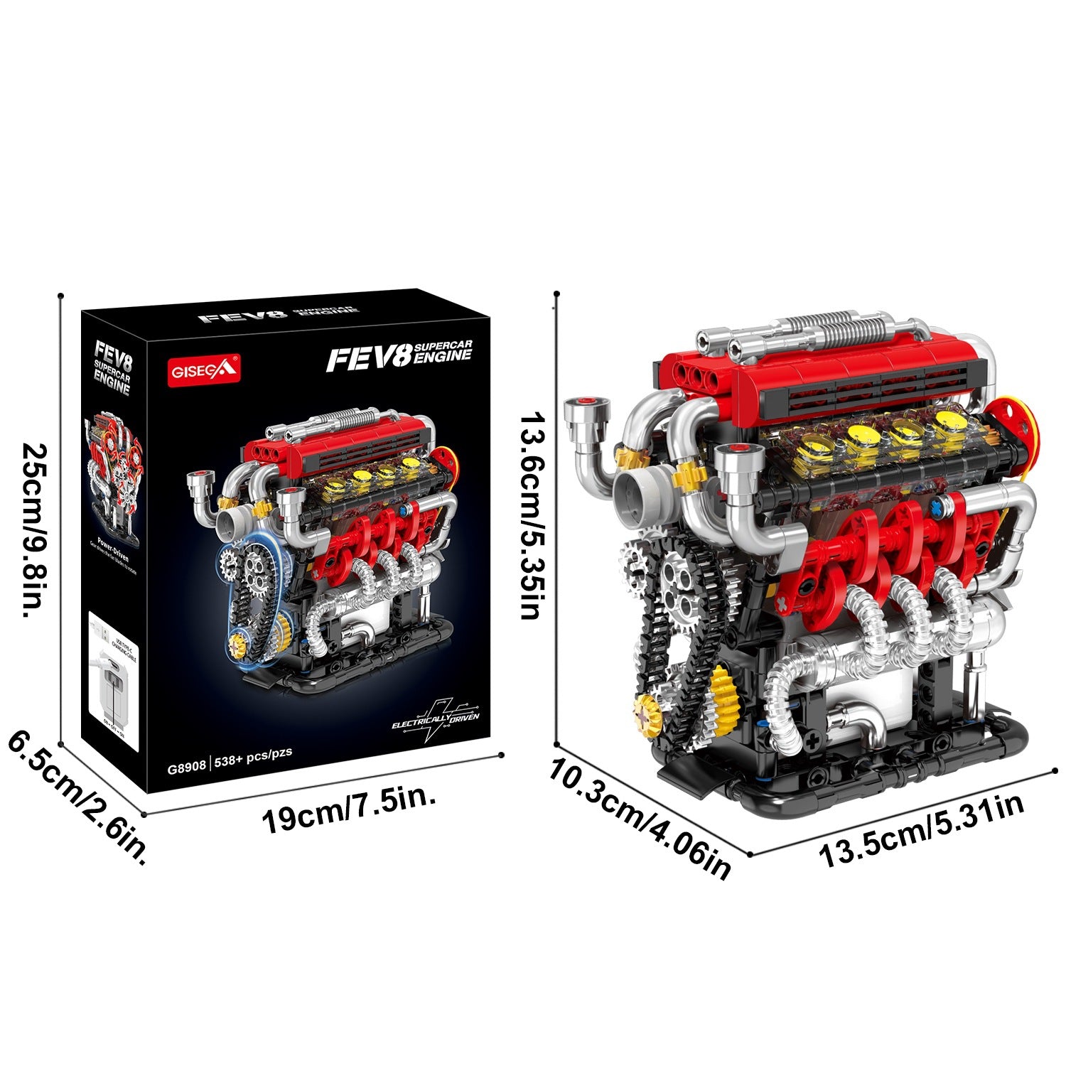 Motorize V8 Engine Mechanical Building Blocks set (800+Pcs)