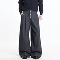 Retro Black Striped Pleated Button Jeans for Men