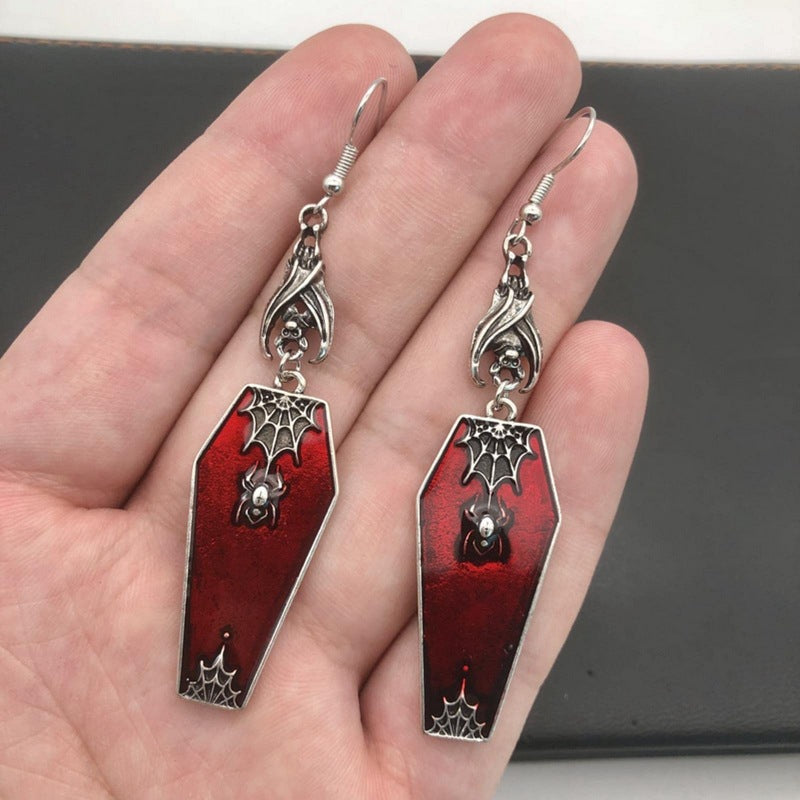 Gothic Bat Cross Red Oil Dropping Earrings