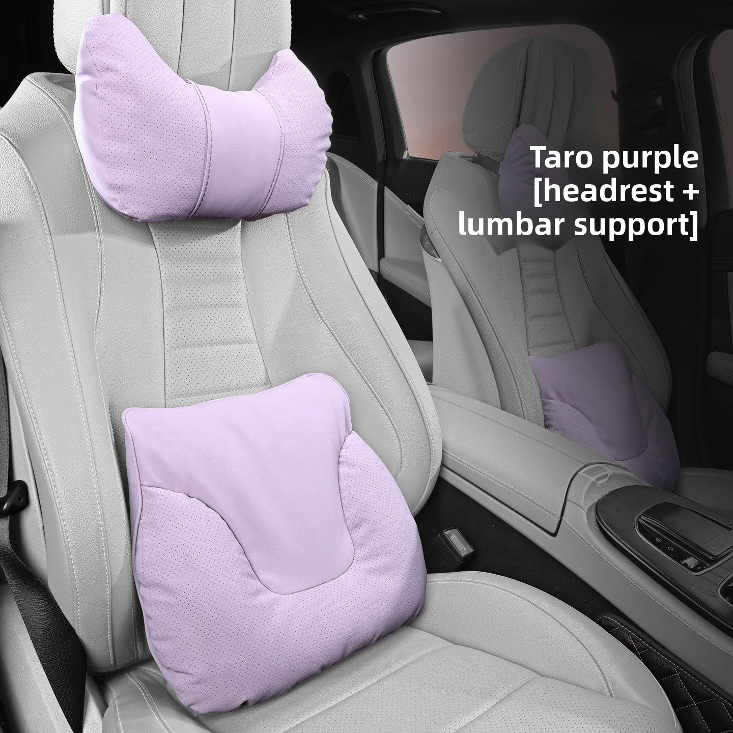 Car Headrest Neck Pillow and Lumbar Support Set