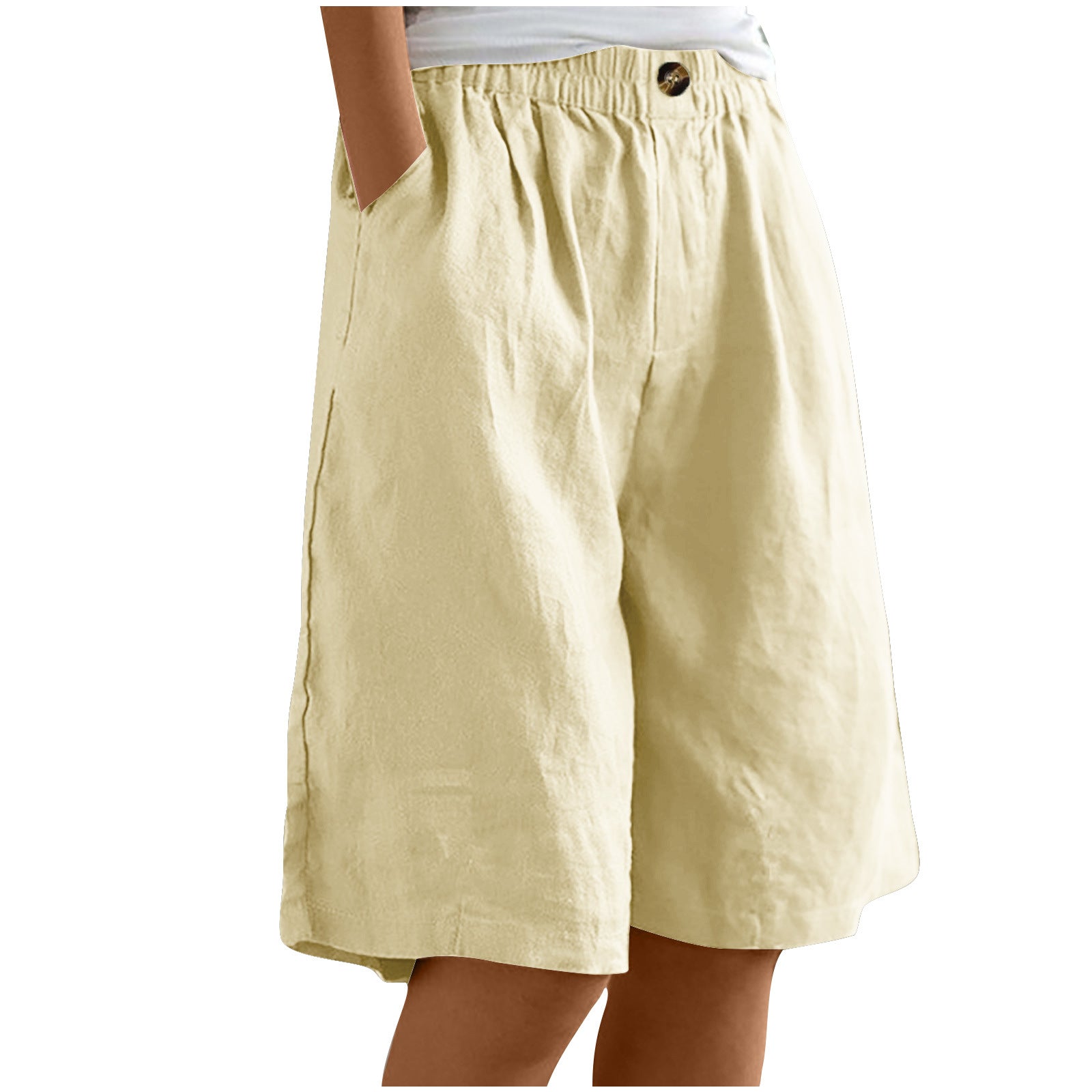 Womens Cotton Linen High Waist Shorts