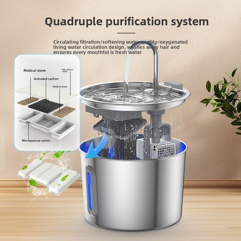 Stainless Steel Smart Pet Water Fountain | 2.2L Quiet Automatic Cat & Dog Dispenser