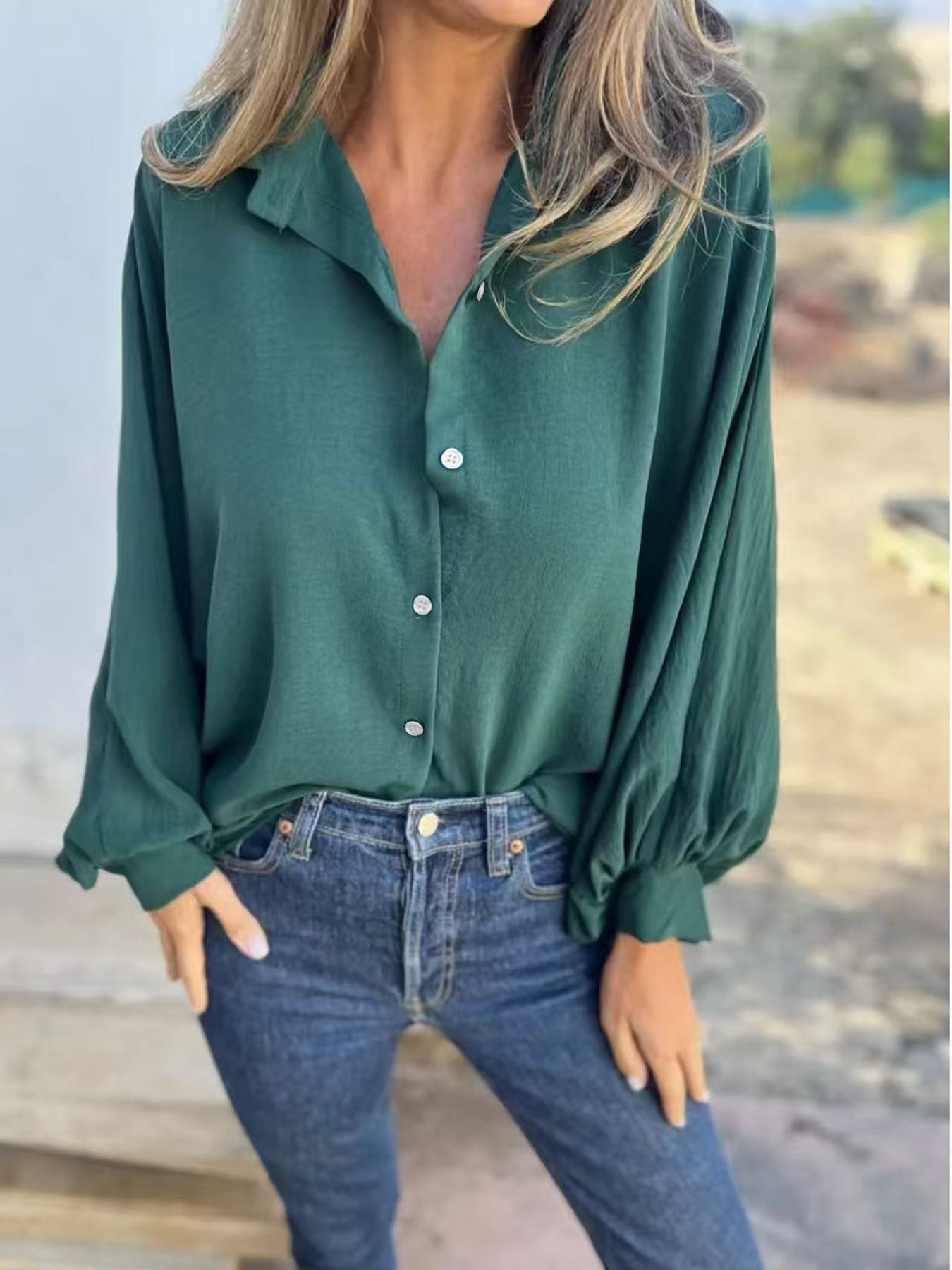 Women's Lapel Button Front Long Sleeve Shirt