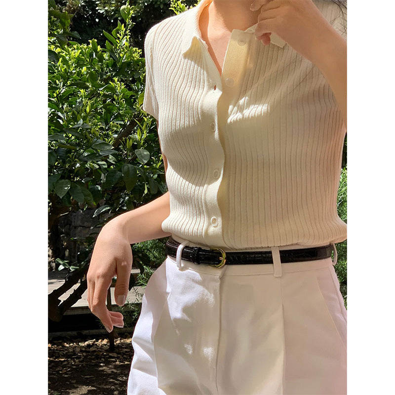 Women's Lapel Single-Breasted Short Sleeve T-shirt