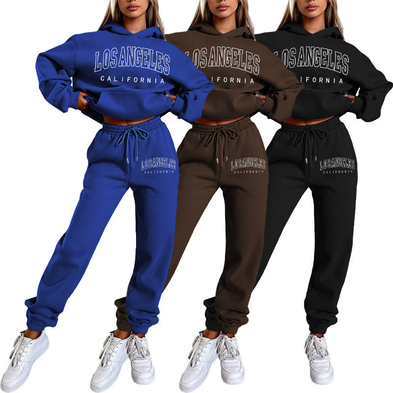 Women's Letter Print Fleece Sweatsuit Set