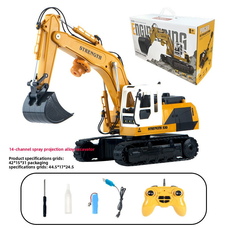 Large Alloy Remote Control Excavator – Gesture Sensor, Water Spray, Light & Music Functions