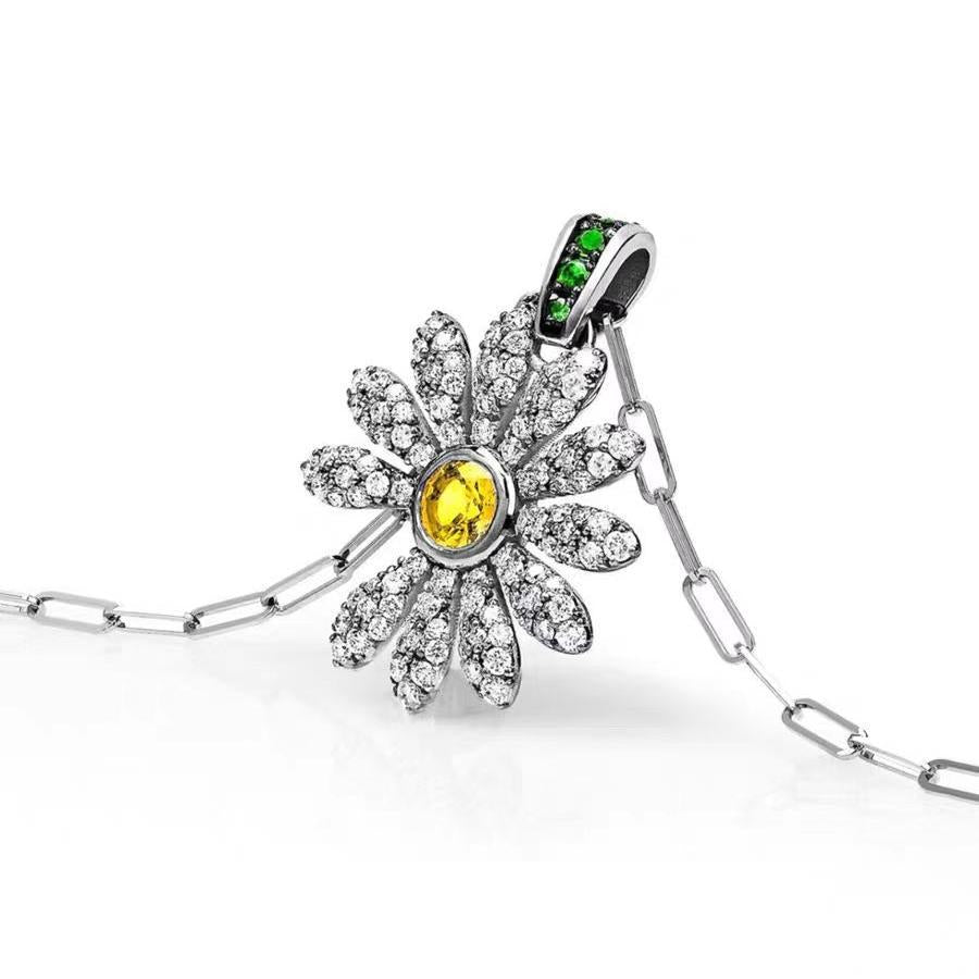 Sparking Crystal Daisy Flower Pendant Necklace | Adjustable Square Chain Floral Jewelry | cute Summer Gift For Her