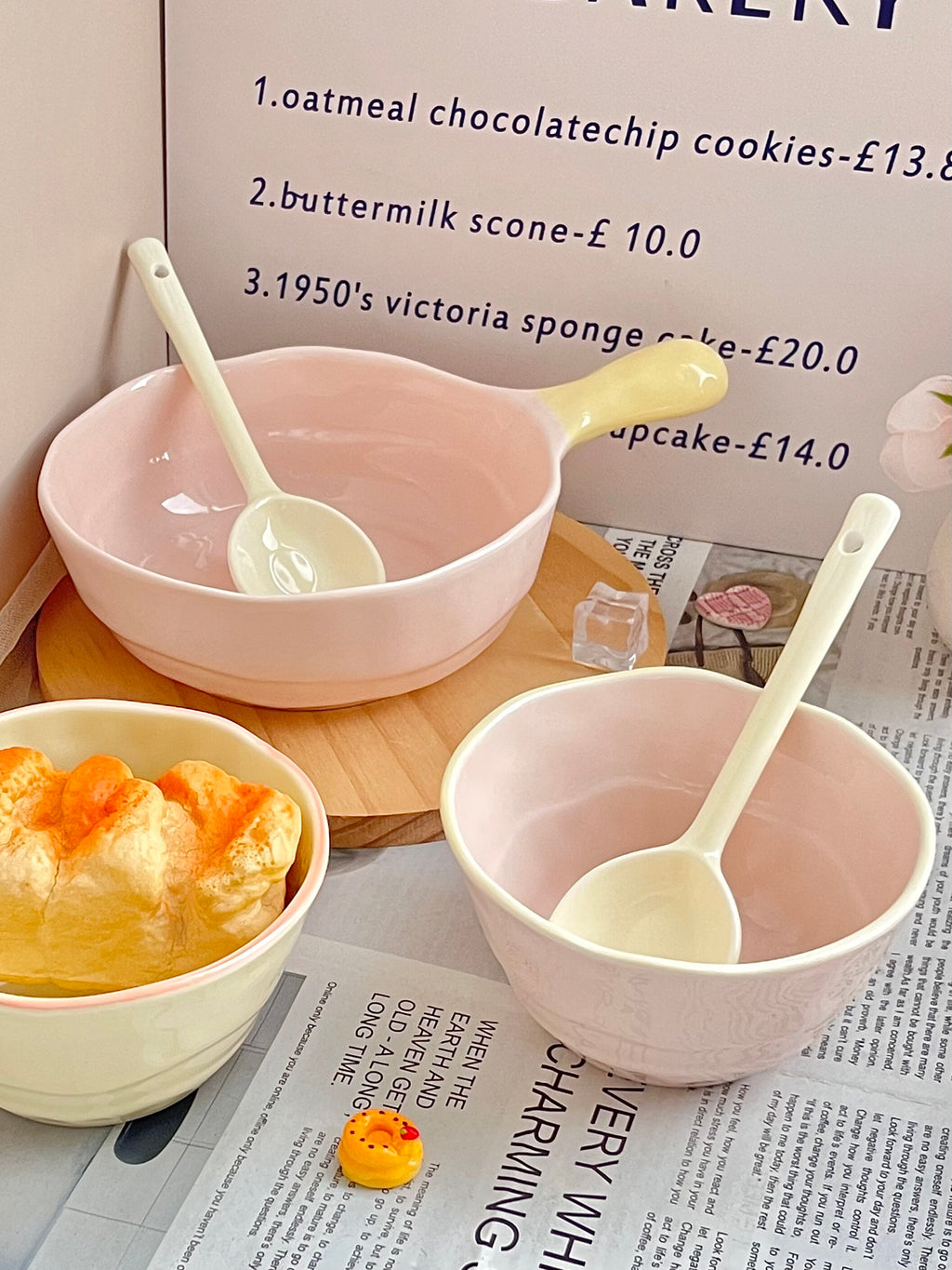Ceramic Rice Bowl with Underglaze Color and Fruit Pattern