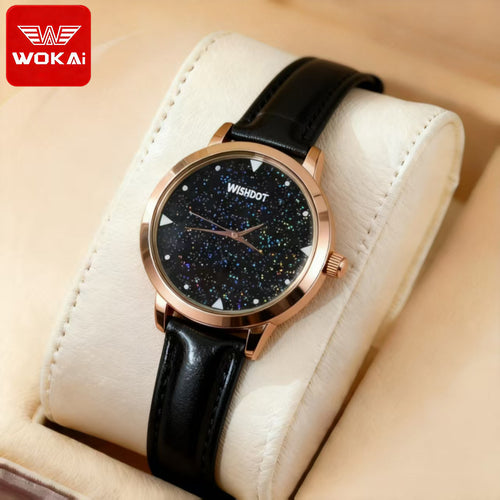 "Elegant Women's Fashion Quartz Watch with Star Pattern Dial"