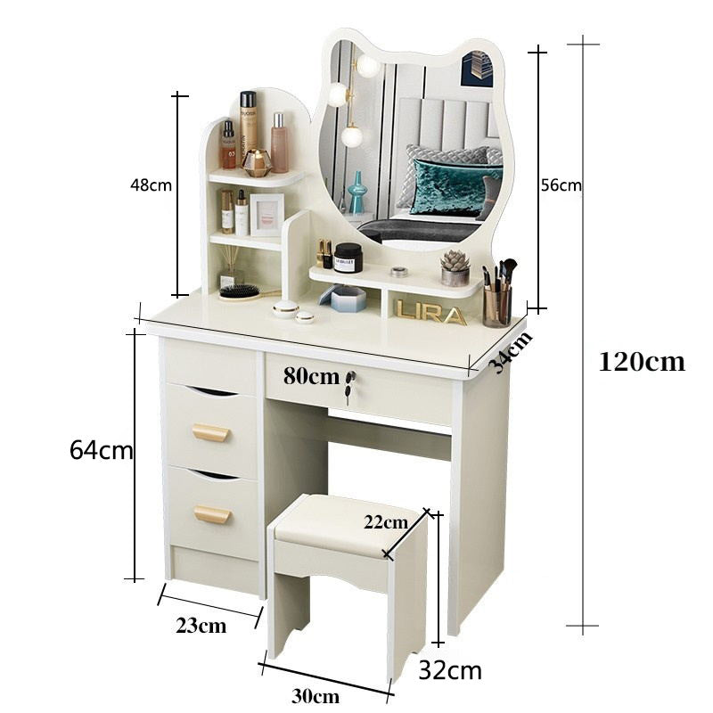 Modern Dressing Table with Mirror and Stool