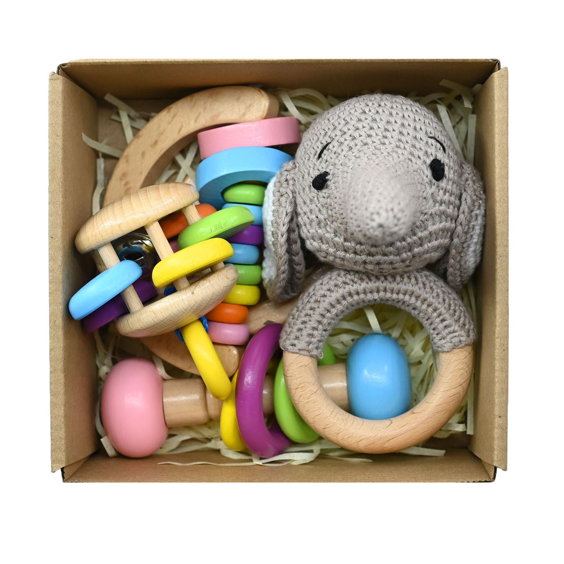 Handmade Crochet Wooden Animal Rattle