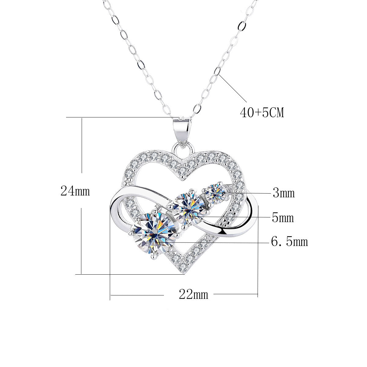 Infinity Heart Moissanite Pendant Necklace – S925 Sterling Silver, 1.6 Carat Gift for Her
