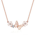 925 Sterling Silver Butterfly Flower Necklace-Dainty Floral Pendant Jewelry for Women