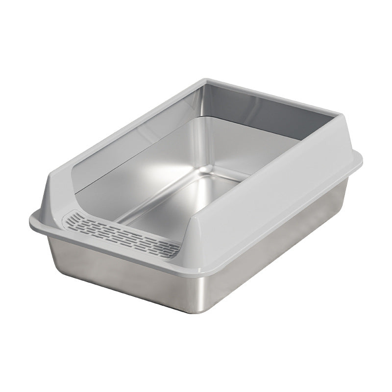 Stainless Steel Semi-Enclosed Cat Litter Box with Lid
