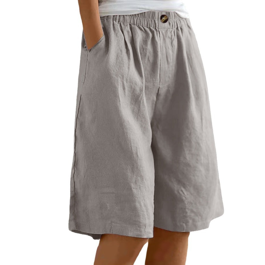 Womens Cotton Linen High Waist Shorts