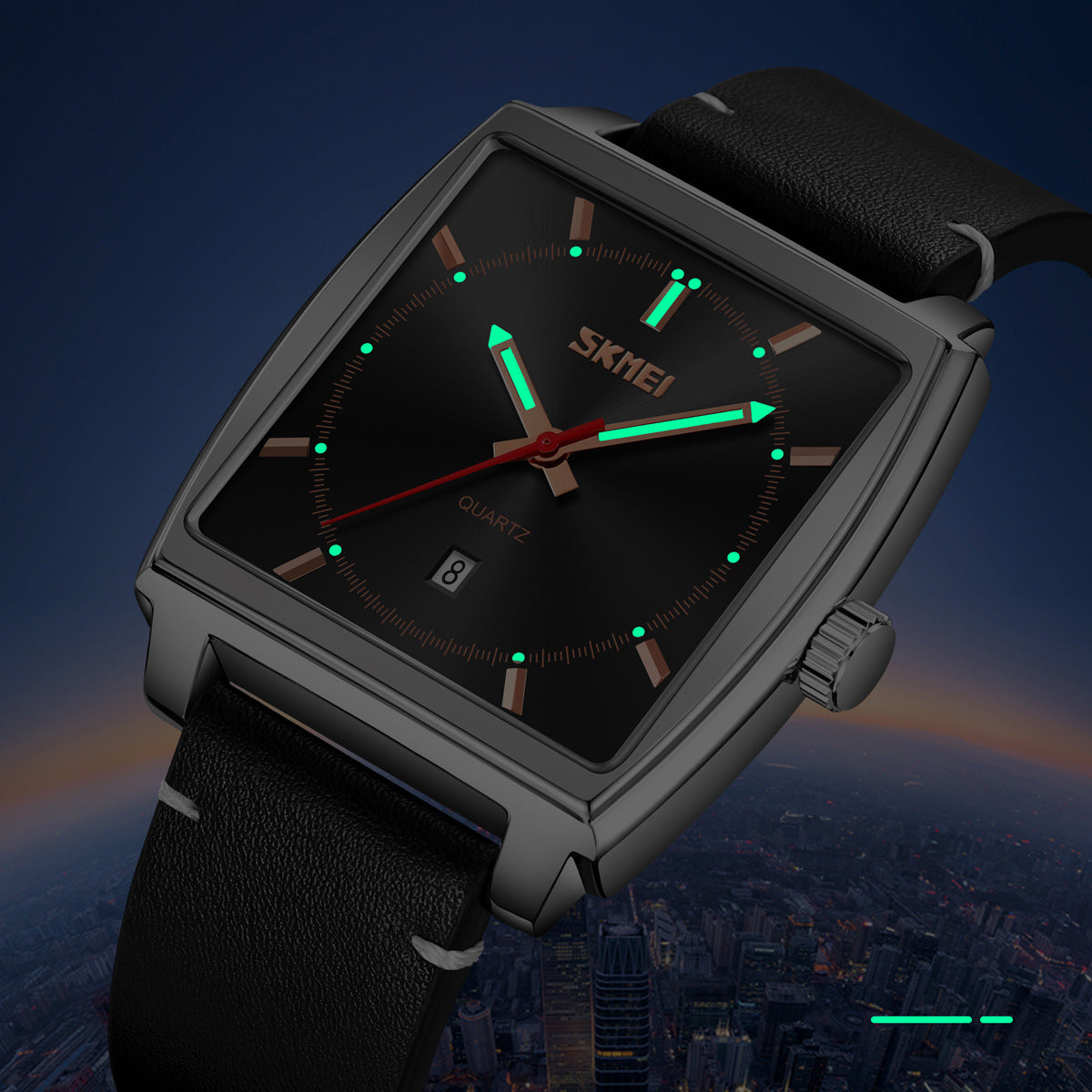 Men's Luminous Water Resistant Leather Strap Quartz Watch