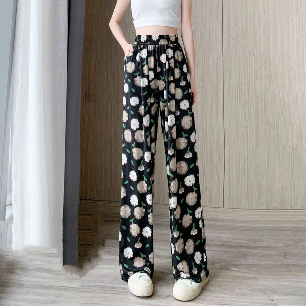 Ice Silk Wide Leg Pants with Print