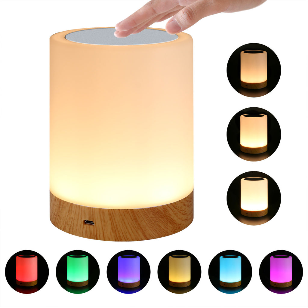 Rechargeable Touch-Control Night Light – Color-Changing LED Lamp with Wood Grain Design