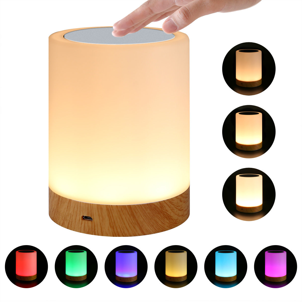 Rechargeable Touch-Control Night Light – Color-Changing LED Lamp with Wood Grain Design
