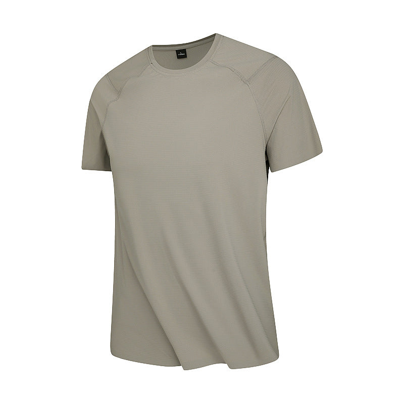 Summer T-Shirt Short-Sleeved Men's Seamless Ice Silk Breathable Quick-Drying Sun Protection Anti-Un Pure Color Youth Sports Round Neck T-Shirt for Men
