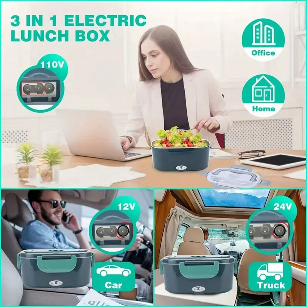 1.5L Portable Electrice Heating Lunch Box| Dual Use 12V/24V/110V/220V Car And Home Food Warmer | Stainless Steel Multi-Functional Cooker