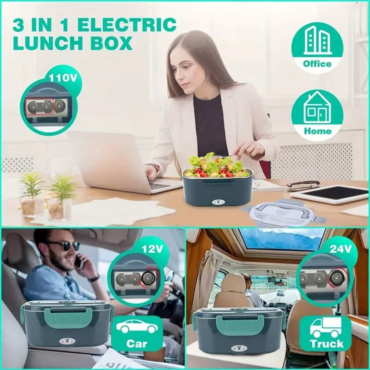 1.5L Portable Electrice Heating Lunch Box| Dual Use 12V/24V/110V/220V Car And Home Food Warmer | Stainless Steel Multi-Functional Cooker