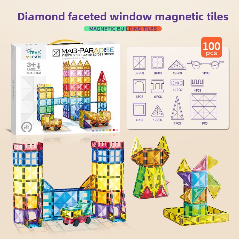 Diamond Surface Magnetic Tiles Stem  Building Block set Translucent Geometric 3D kits