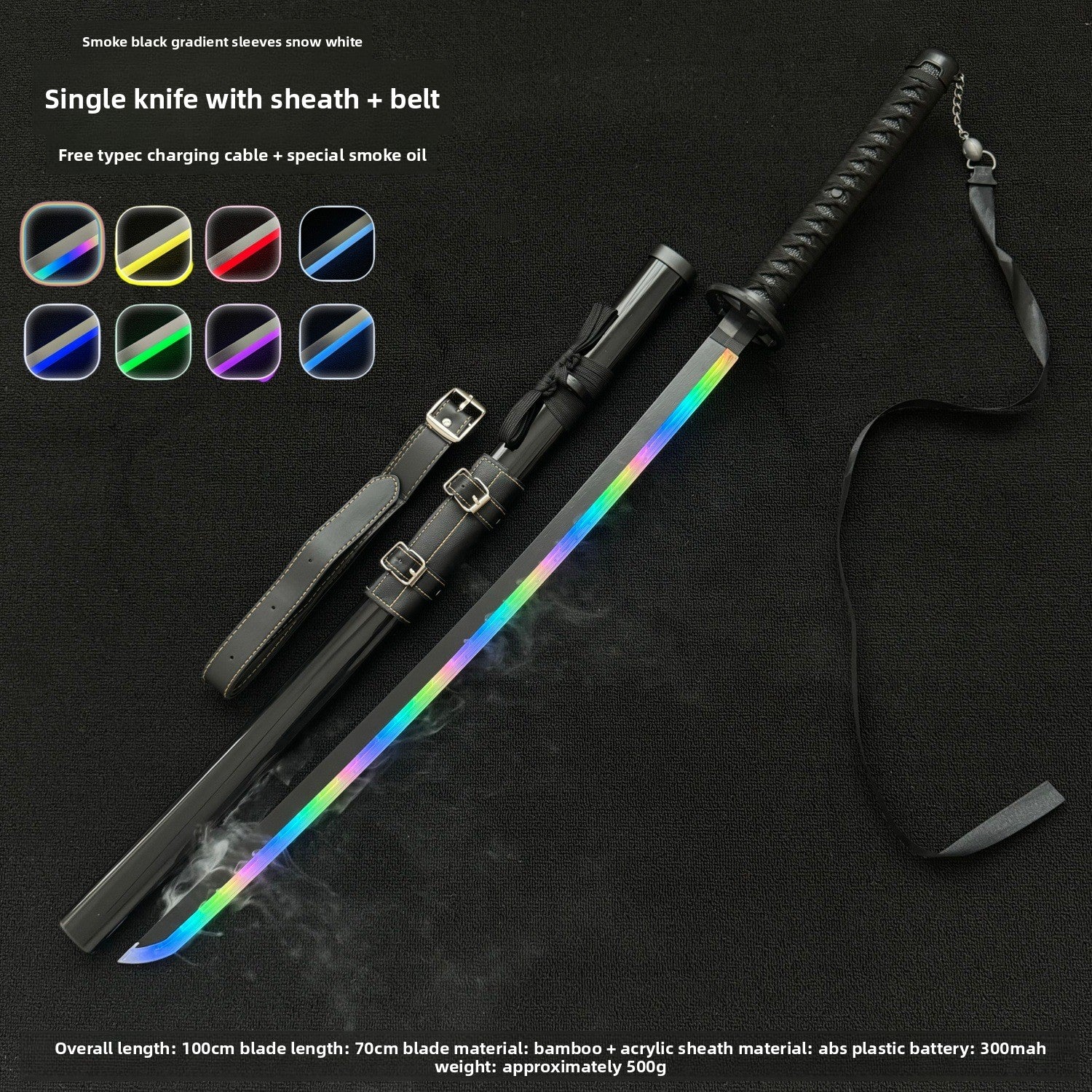 Collector-Grade Luminous Anime Cosplay Sword – Interactive Glowing Blade with Smoke-Style Gradient Sleeve, Dynamic Spinning Mechanism & Accessory Bundle