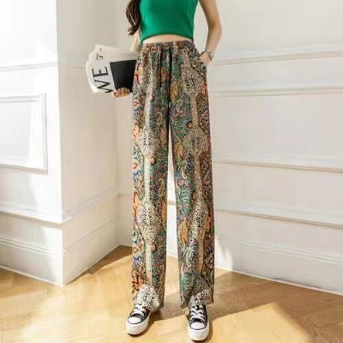 Ice Silk Wide Leg Pants with Print