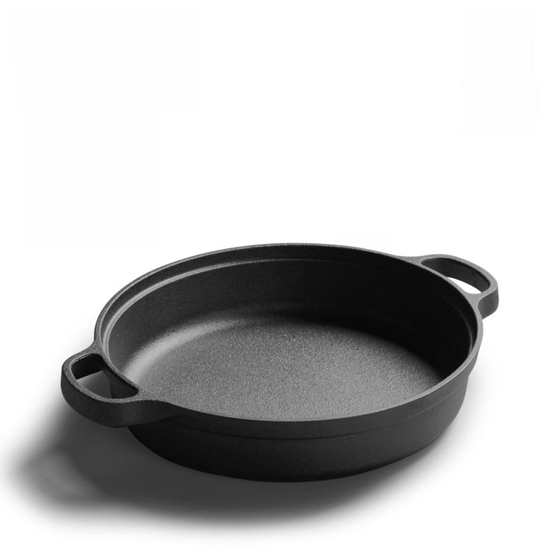 Cast Iron Double-Ear Frying Pan Uncoated Skillet Induction Cooker Compatible