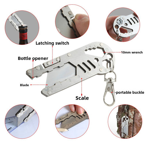 12-in-1 Keychain Multitool & Retractable Utility Knife - Heavy Duty Metal Pocket Tool with Bottle Opener, Screwdriver & 10 Replacement Blades