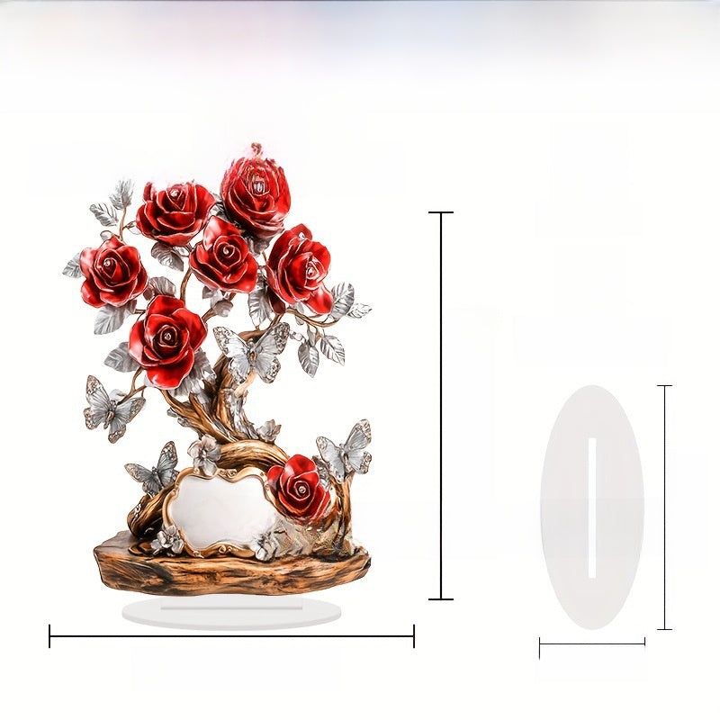 Elegant 2D Acrylic Rose Dest Ornament | Sleek Flat-Design Floral Keepsake