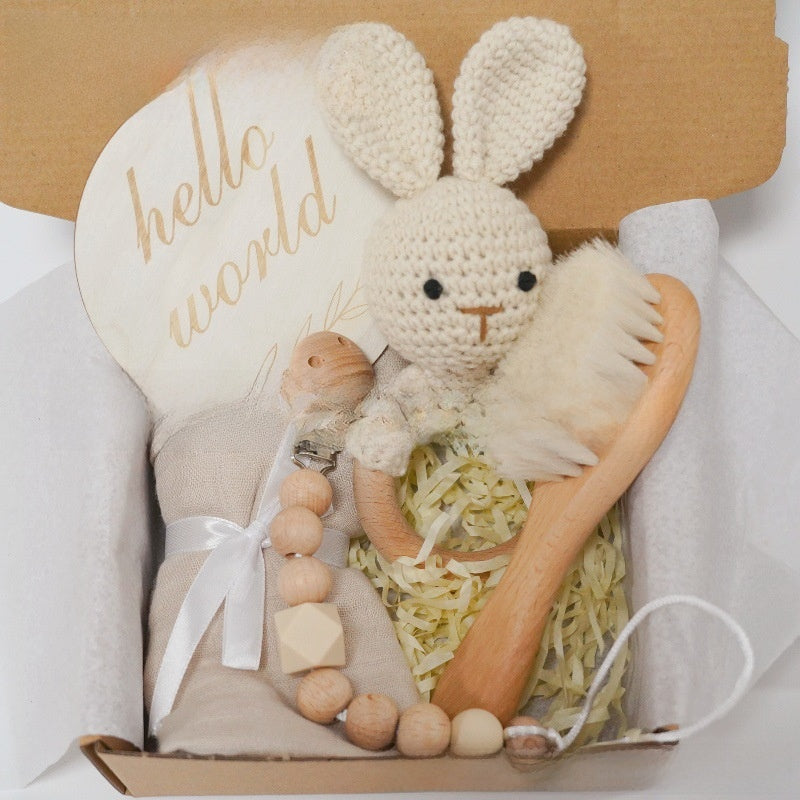 Handmade Crochet Rabbit Rattle Baby Care Set