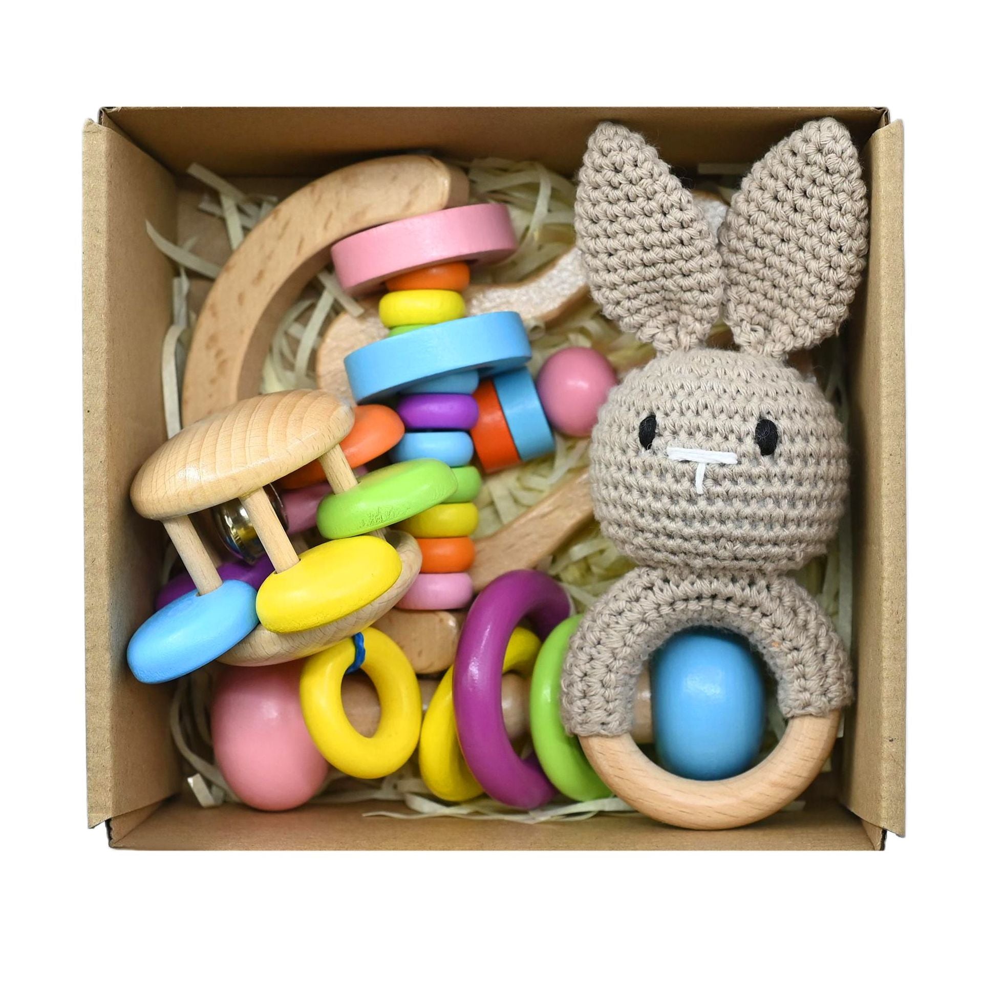 Handmade Crochet Wooden Animal Rattle