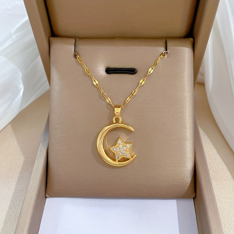 Titanium Steel Star Moon Pendant Necklace