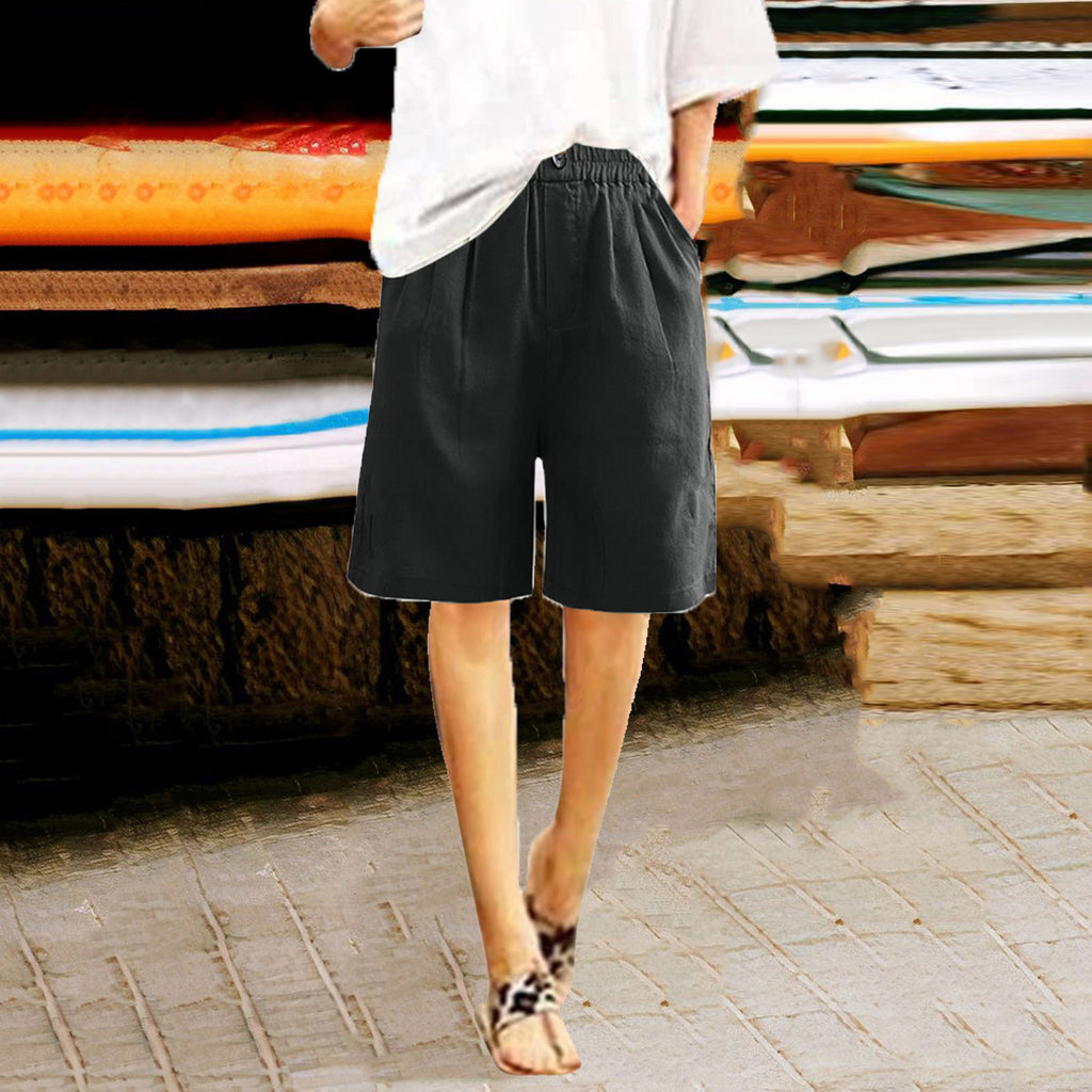 Womens Cotton Linen High Waist Shorts