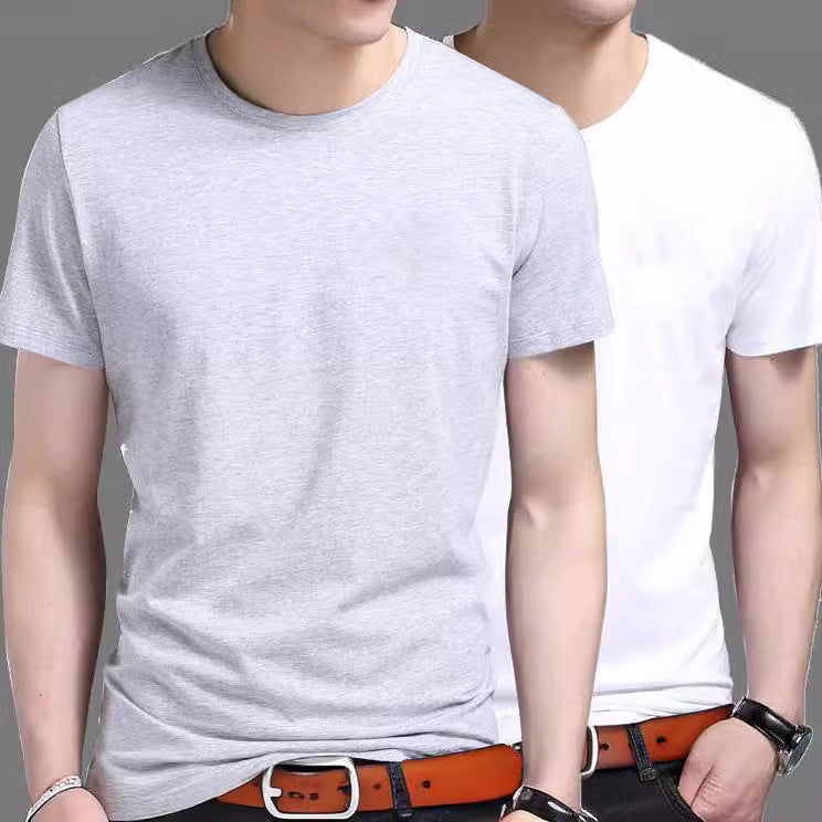 95 Cotton 5 Spandex high quality Short-sleeved T-shirt Men's Summer New Arrival Men's Round Neck Korean Style Slim-fit Slim-fit Top White
