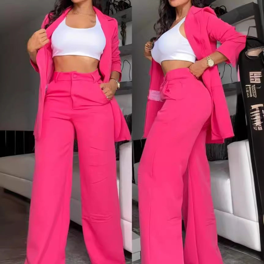 Elegant Solid Color Blazer and Pants