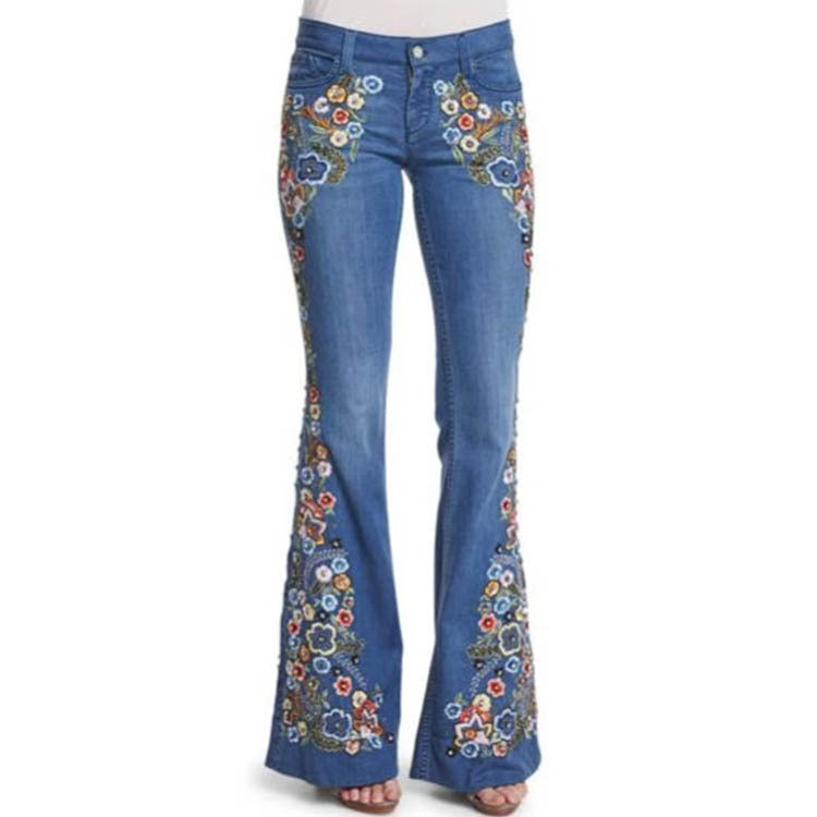Women's Embroidered Flared Denim Pants