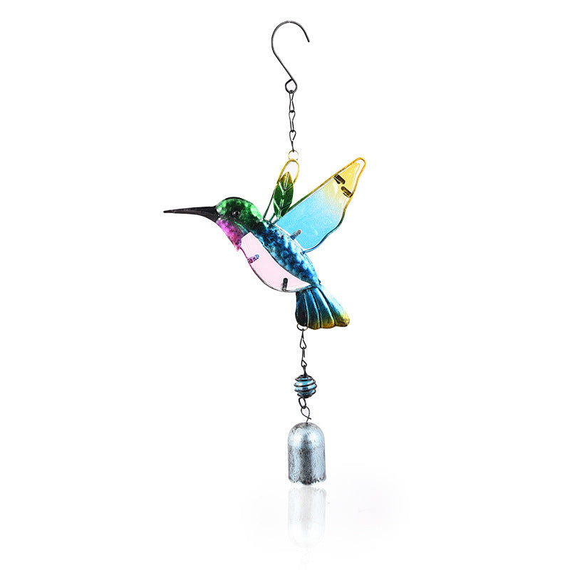 Handcrafted Stained Glass & Metal Wind Chimes - Hummingbird & Dragonfly Garden Decor