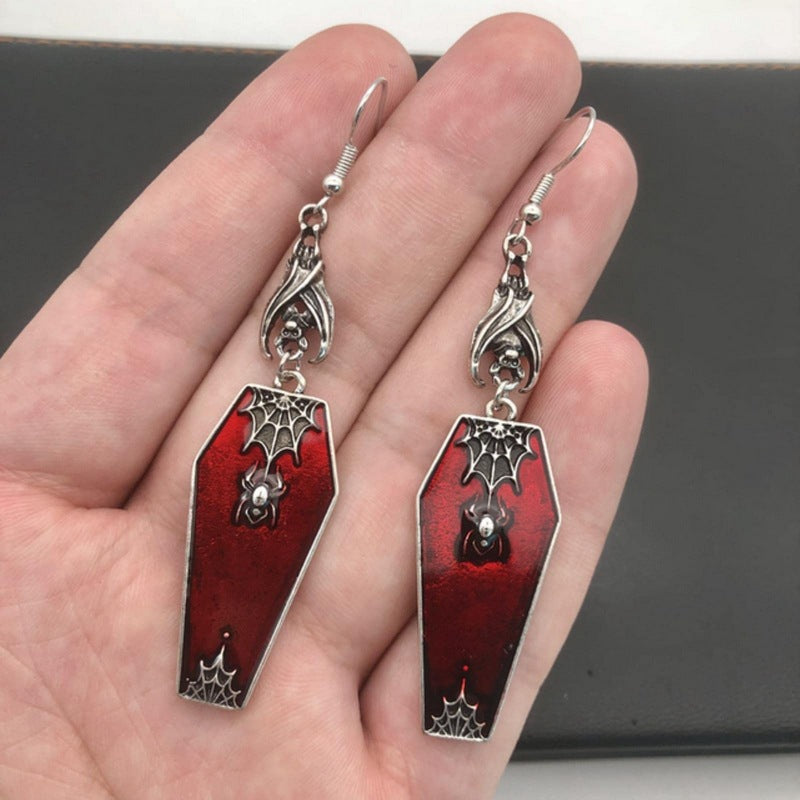 Gothic Bat Cross Red Oil Dropping Earrings