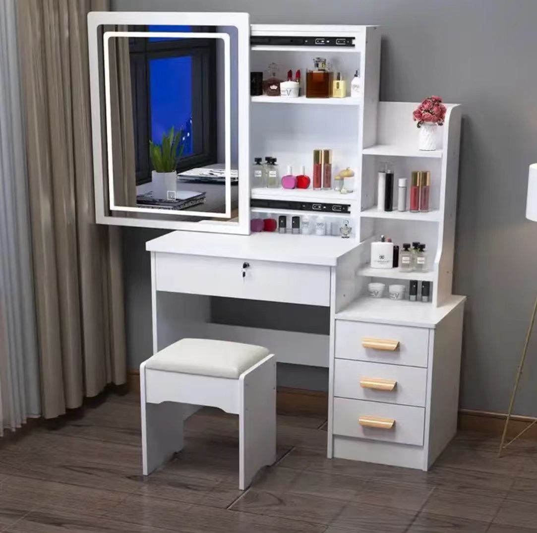Modern Dressing Table with Mirror and Stool