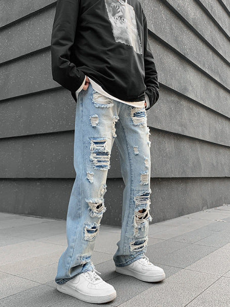 Men's Straight Leg Ripped Denim Jeans