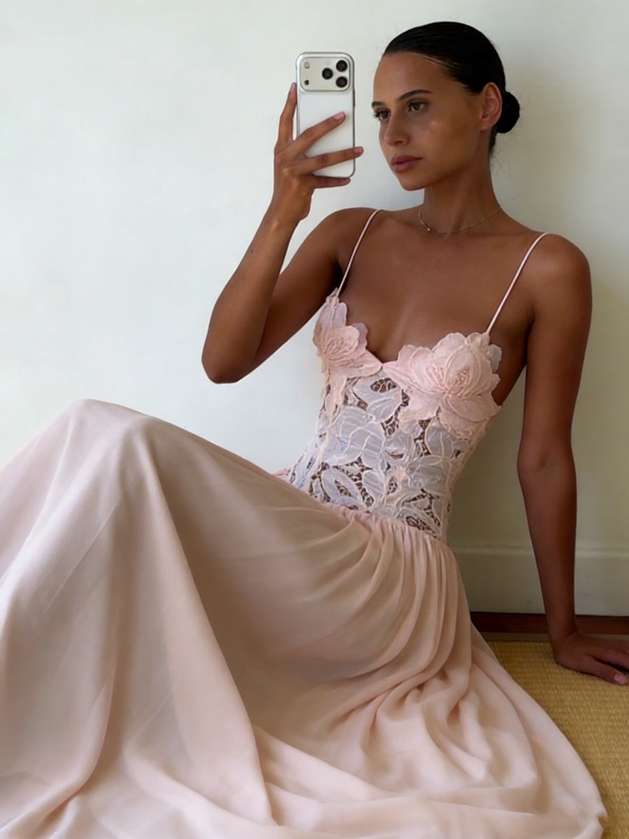 Embroidered Chiffon Maxi Dress